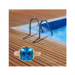 "Trellis Ring" featuring cushion-cut Blue Topaz set in 18 karat white gold basket with 18 karat rose gold shank.
