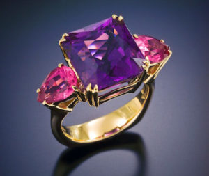 Gold Gem Stone Ring Cuprian Tourmaline Purple Red Spinel