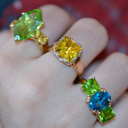 Citrus Dawn, Danburite and Tanzanite & Peridot rings.
