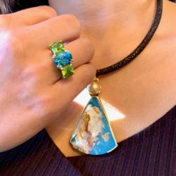 Peridot and Blue Zircon "Mermaid" Ring