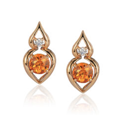 “Pantea” earring in 18 karat rose gold featuring 2.64 carats pair Spessartite Garnet accented by 0.15 carats pair of fine round diamond pair