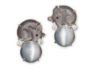 Of Mice and Moonstone earring pair in 18-karat white gold from Cynthia Renée's award-winning "Heart of a Woman" collection.