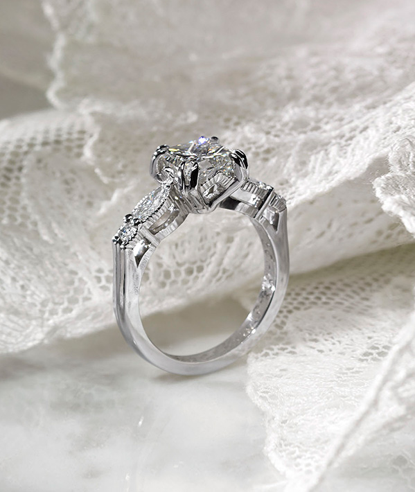 Cynthia Renée “White Lace” ring of princess-cut, marquise and