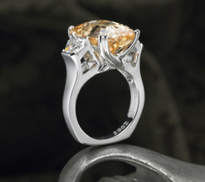 Cynthia Renee Custom Jewelry Design 14.62 cts. Peach Sapphire Pillow Cut Ring