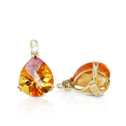 Gem drop pair in 18 karat yellow gold featuring pair of 14.65 carats pear-shape Citrine accented by pair of 0.20 carats round diamonds