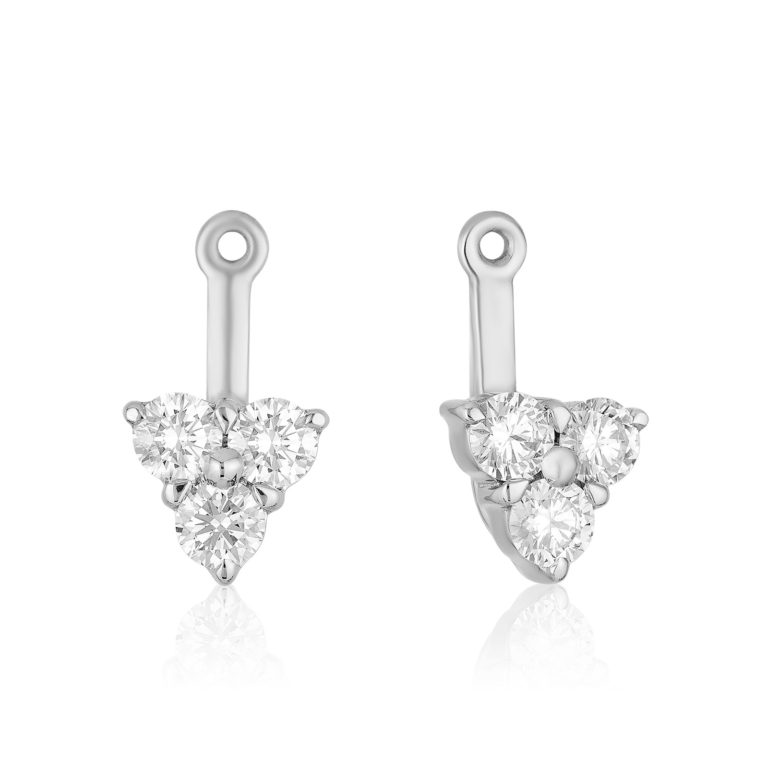 Diamond Jackets for 12-13 mm pearls in 18 karat white gold featuring six round diamonds weighing a total of approximately 0.72 carats.