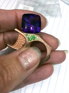 in process photo of amethyst ring