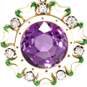 diamond, emerald, amethyst women's pin