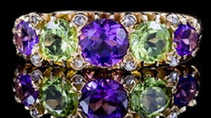 diamond, amethyst, emerald ring