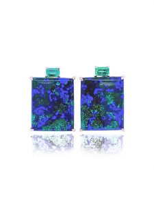 Gia Earring Featuring Natural Azurite-Malachite And glowing Emerald
