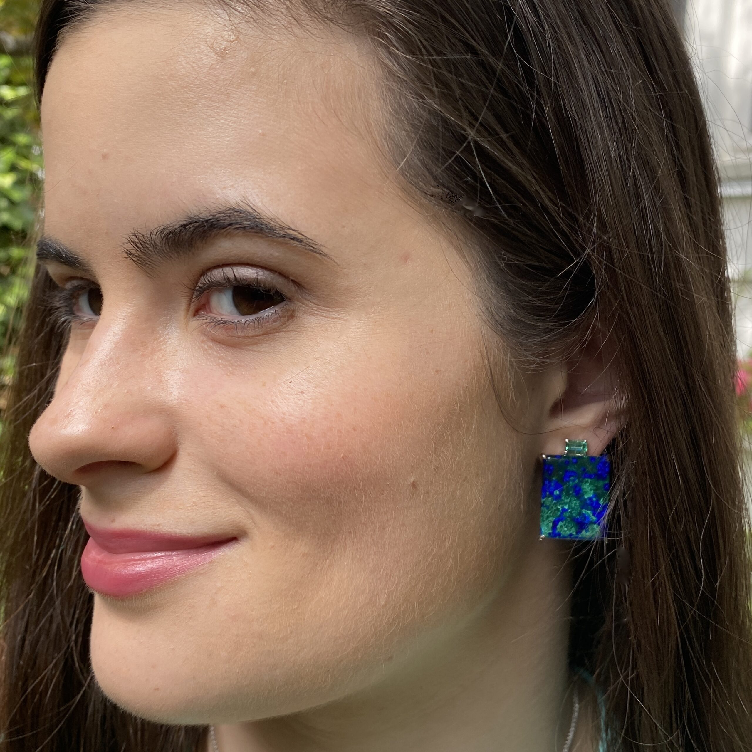 Gia earring with Emerald and Azurite-Malachite