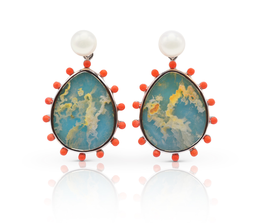 Phoenix Earring Featuring “Coral Sea Turquoise”