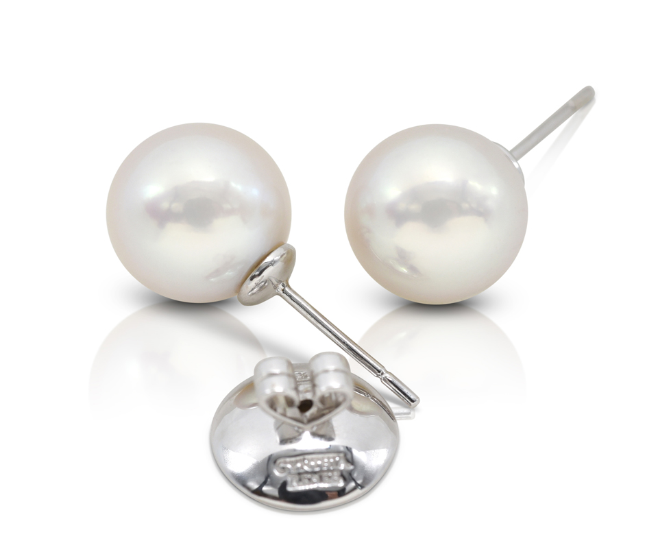 Pair of White South Sea Pearls, 12.3 mm, on 18 kt white gold removable 