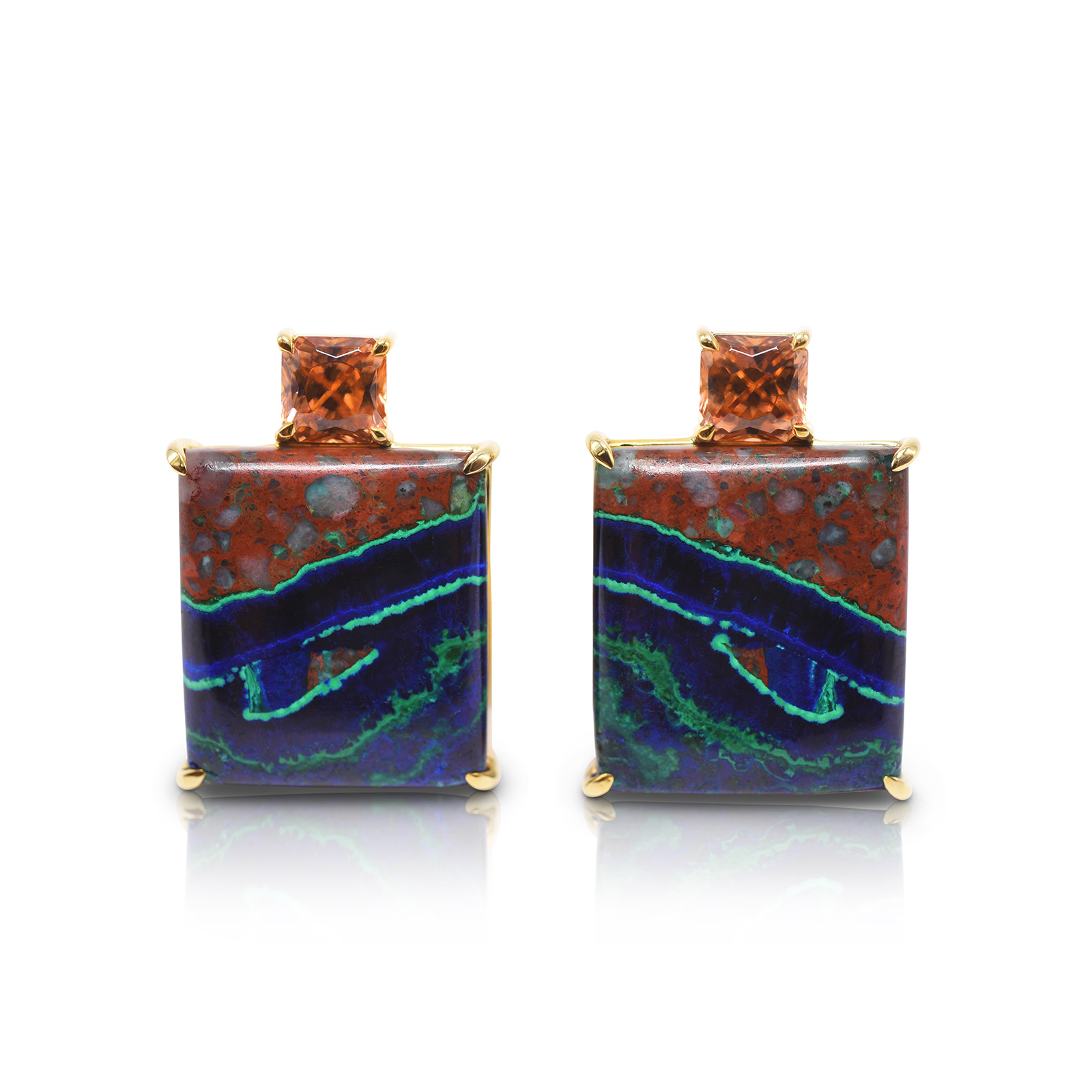 Gia Earring Featuring Natural Azurite-Malachite And Bronze Zircon