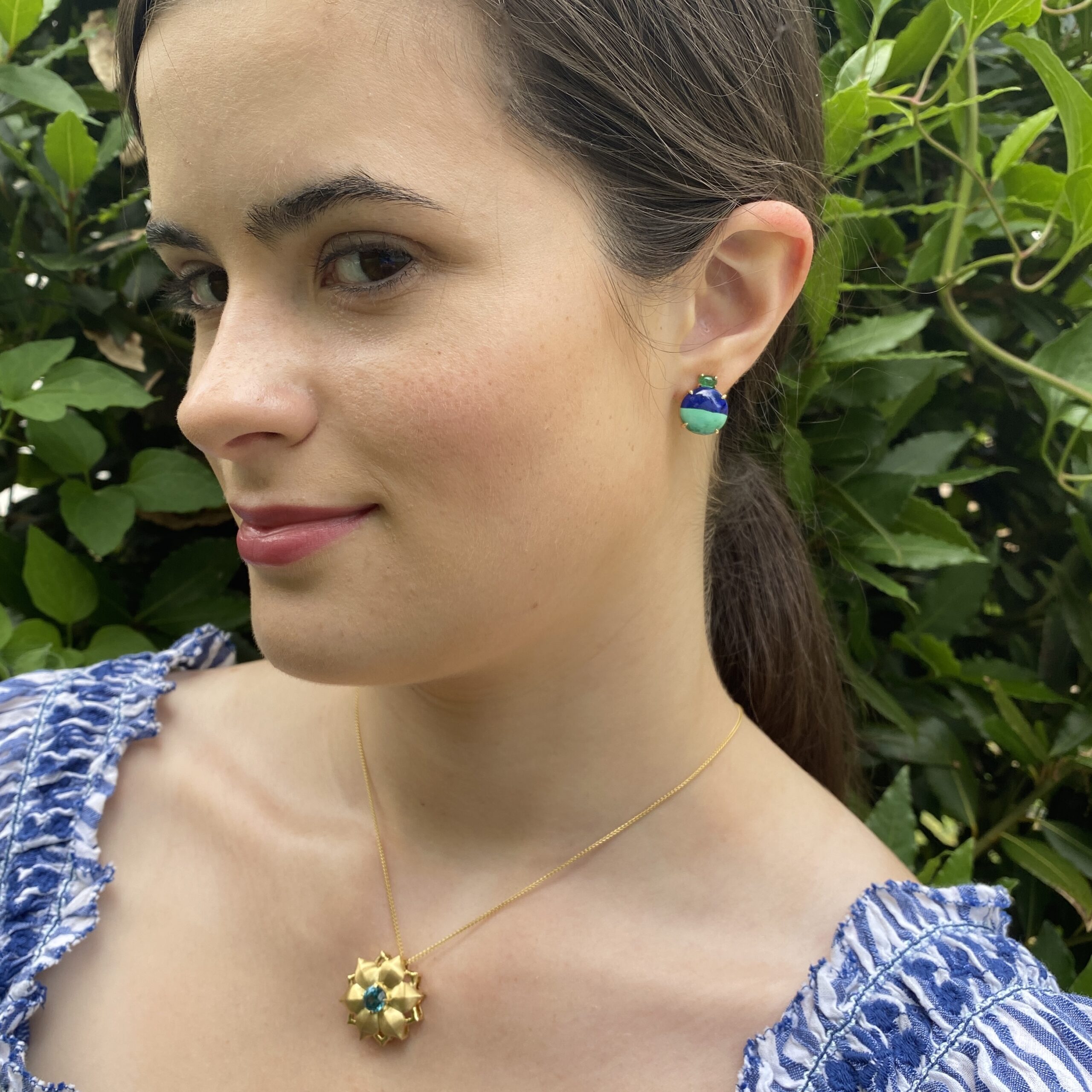 Gia Earring featuring Azurite-Malachite and Emerald