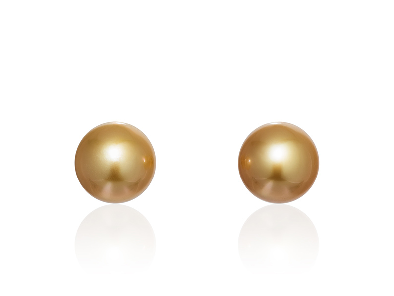 Pair of Golden South Sea Pearl earrings, size 11.5 mm, on 18 karat white gold removable 