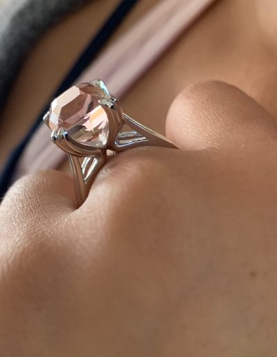 Full Custom Design ring in 950-palladium featuring 10.00 carat Pink Tourmaline from Mozambique