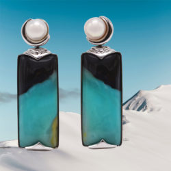 Cynthia Renée's Crescent Earring Featuring Opalized Wood And Freshwater Pearl