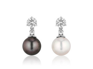 Cubic Zarconi Stud 7 mm: Pearl Drop Black and White