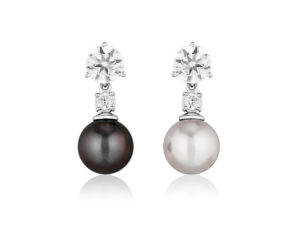 Cubic Zarconi Stud 8 mm: Pearl Drop Black and White
