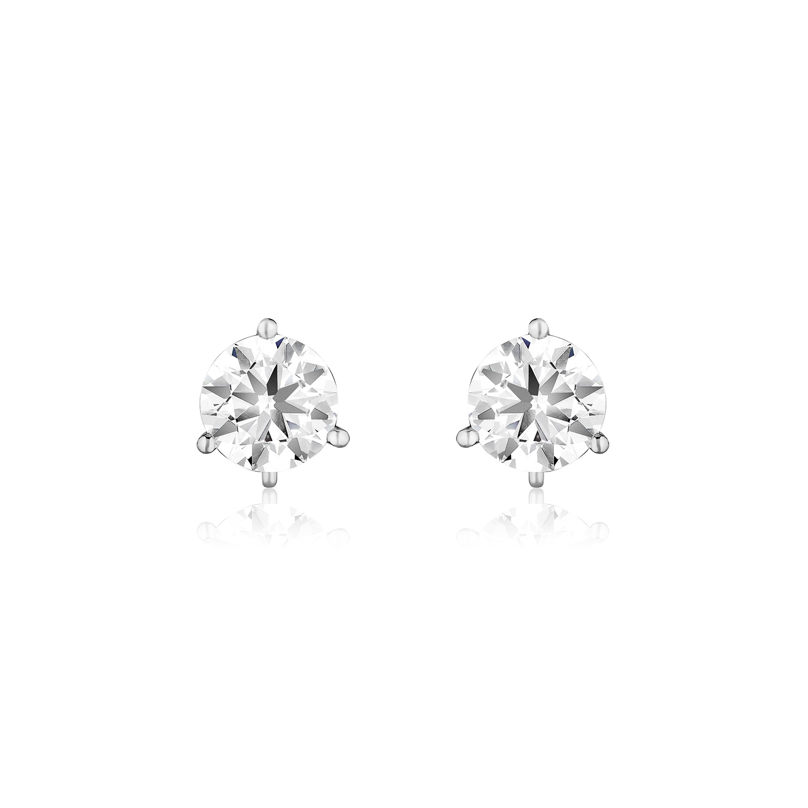 Three-prong 18-karat white gold stud featuring 6.5-mm cubic zirconia weighing a total of 3.41 carats with 8-mm friction back in 14-karat white gold for comfort and security.