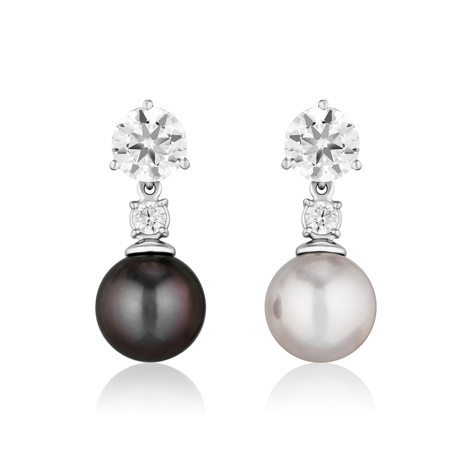 Cubic Zarconi Stud: Pearl Drop Black and White