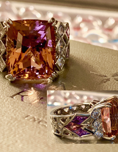 Custom Design Ring Palladium Pink Tourmaline Diamonds