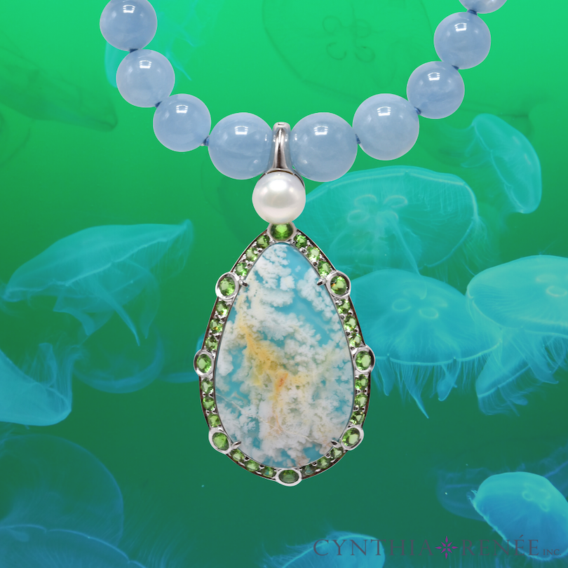 “Coral Sea Turquoise” Pendant with Tsavorite Garnet