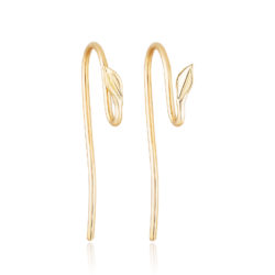 Handmade pair of swan neck earring wires with a leaf motif in 18 karat yellow gold.