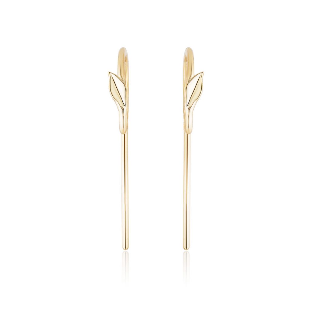 Handmade pair of swan neck earring wires with a leaf motif in 18 karat yellow gold. Handmade matters for work hardening the gold and making it stronger.