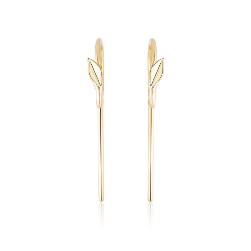 Handmade pair of swan neck earring wires with a leaf motif in 18 karat yellow gold. Handmade matters for work hardening the gold and making it stronger.