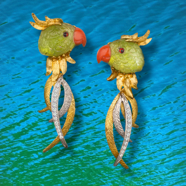 "Joy" Peridot Parrot Earrings.