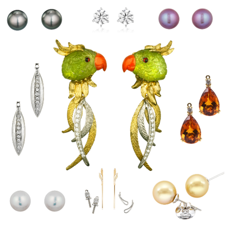 "Joy" Peridot Parrot Earrings and combinations.