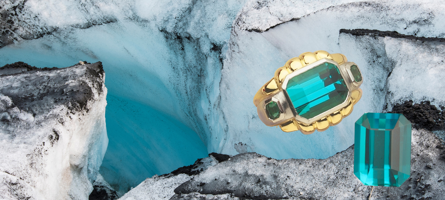 Tourmaline ring with glacier in the background