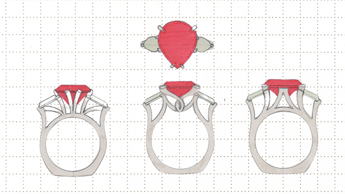 Sketch of "A Natural Red" ring by Cynthia Renée. 