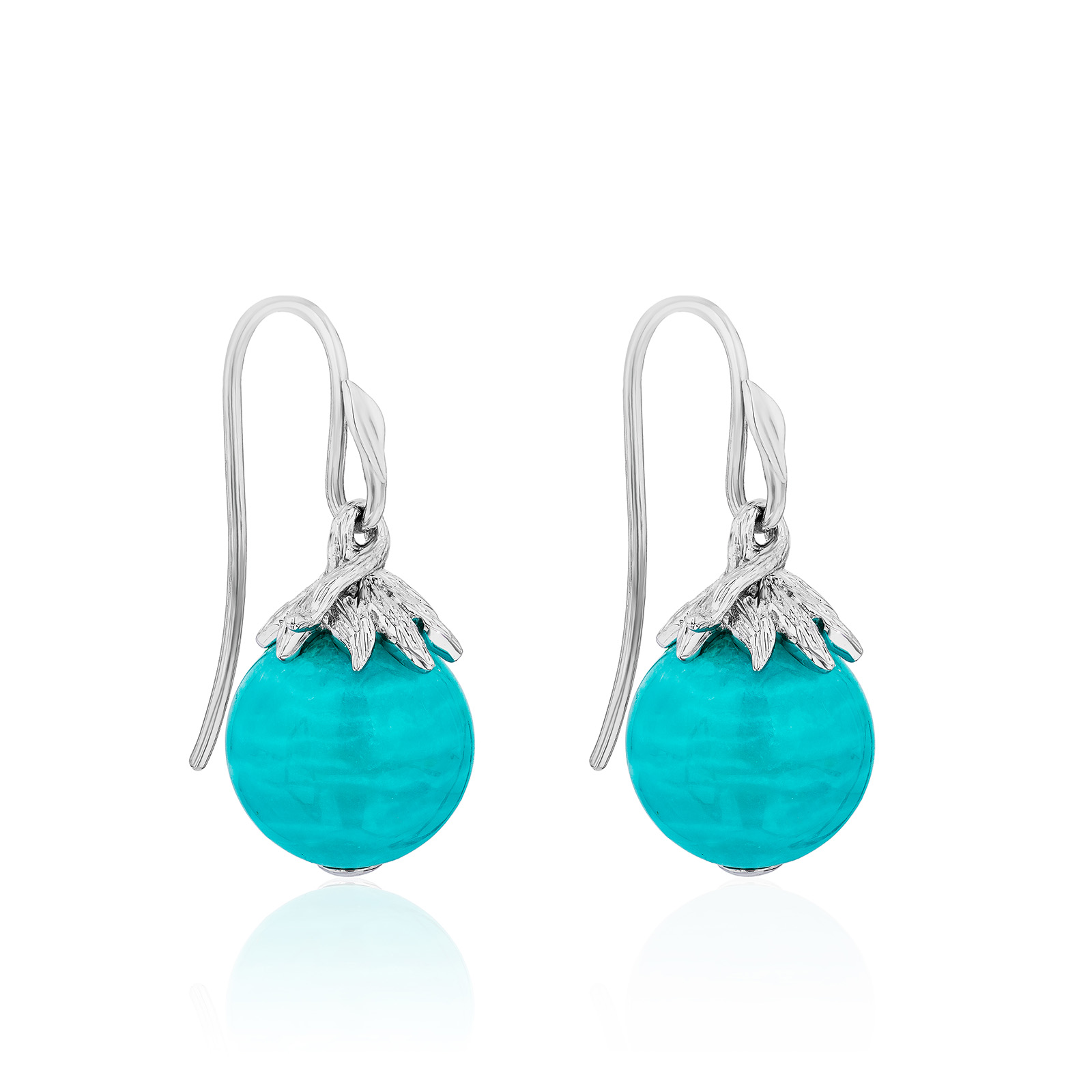 Berry Bead Gem Drop Pair in 18 karat white gold with a 12 mm Amazonite bead.