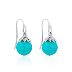 Berry Bead Gem Drop Pair in 18 karat white gold with a 12 mm Amazonite bead.