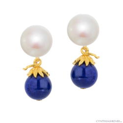 Lapis Berry Bead Drops with White Pearl