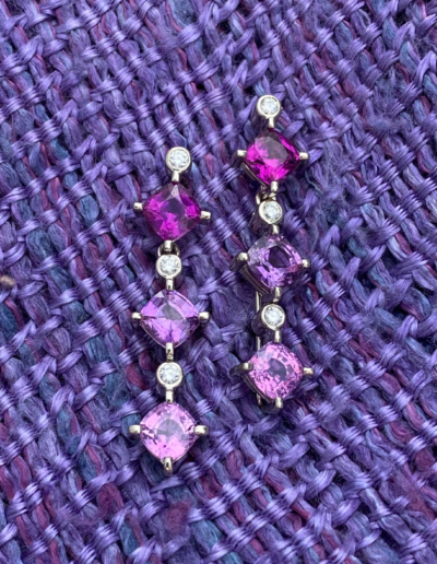 purple Mozambique garnet, purple sapphire and pink sapphire with .023 carats diamonds earring