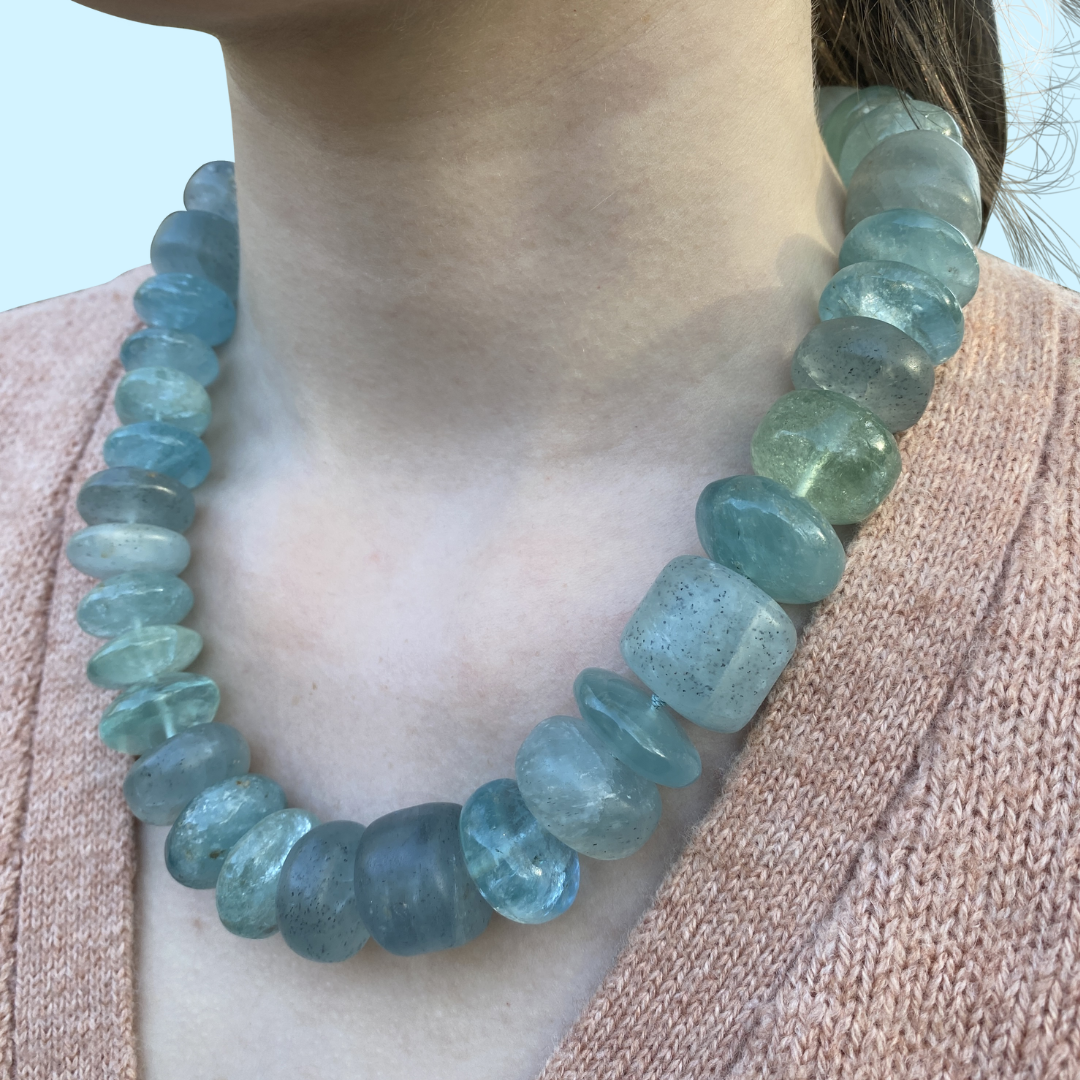 Multicolor shades of blue and green Aquamarine necklace