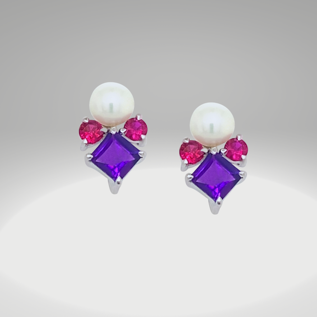 Angel Earrings with Amethyst, Ruby and Pearl