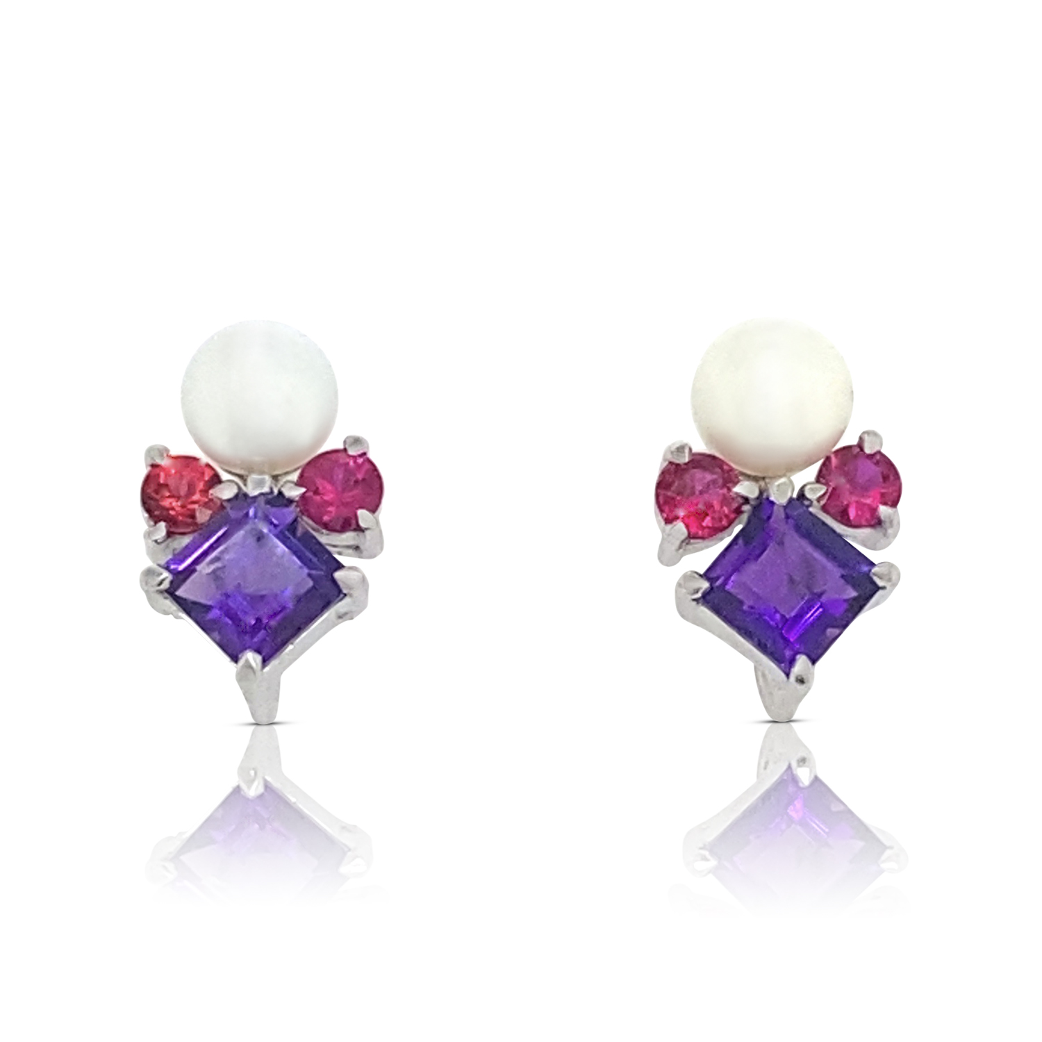 Seraphim earrings with Amethyst, Ruby and Pearl