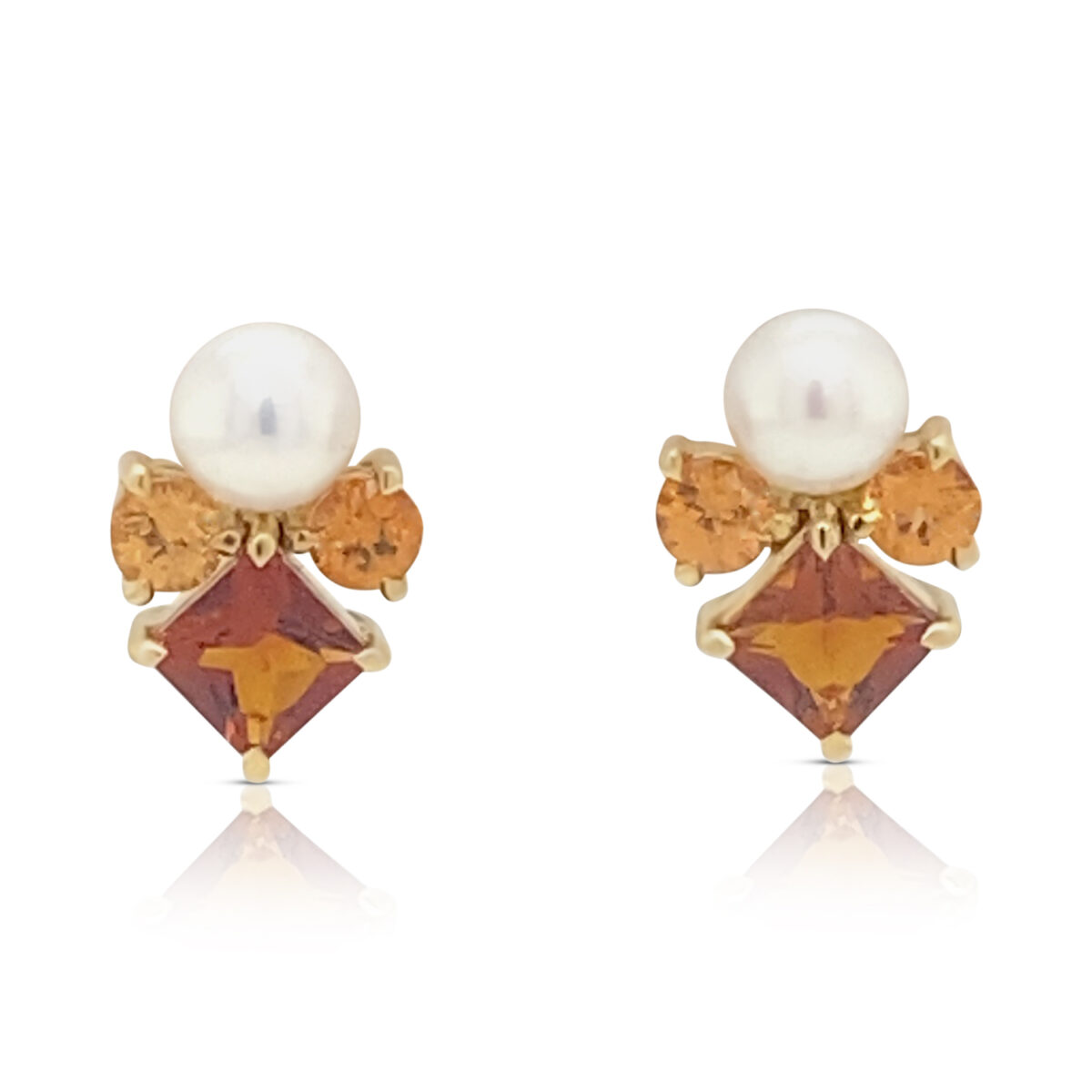 Seraphim earring with Citrine, Spessartine Garnet and Pearl in 18 kt yg