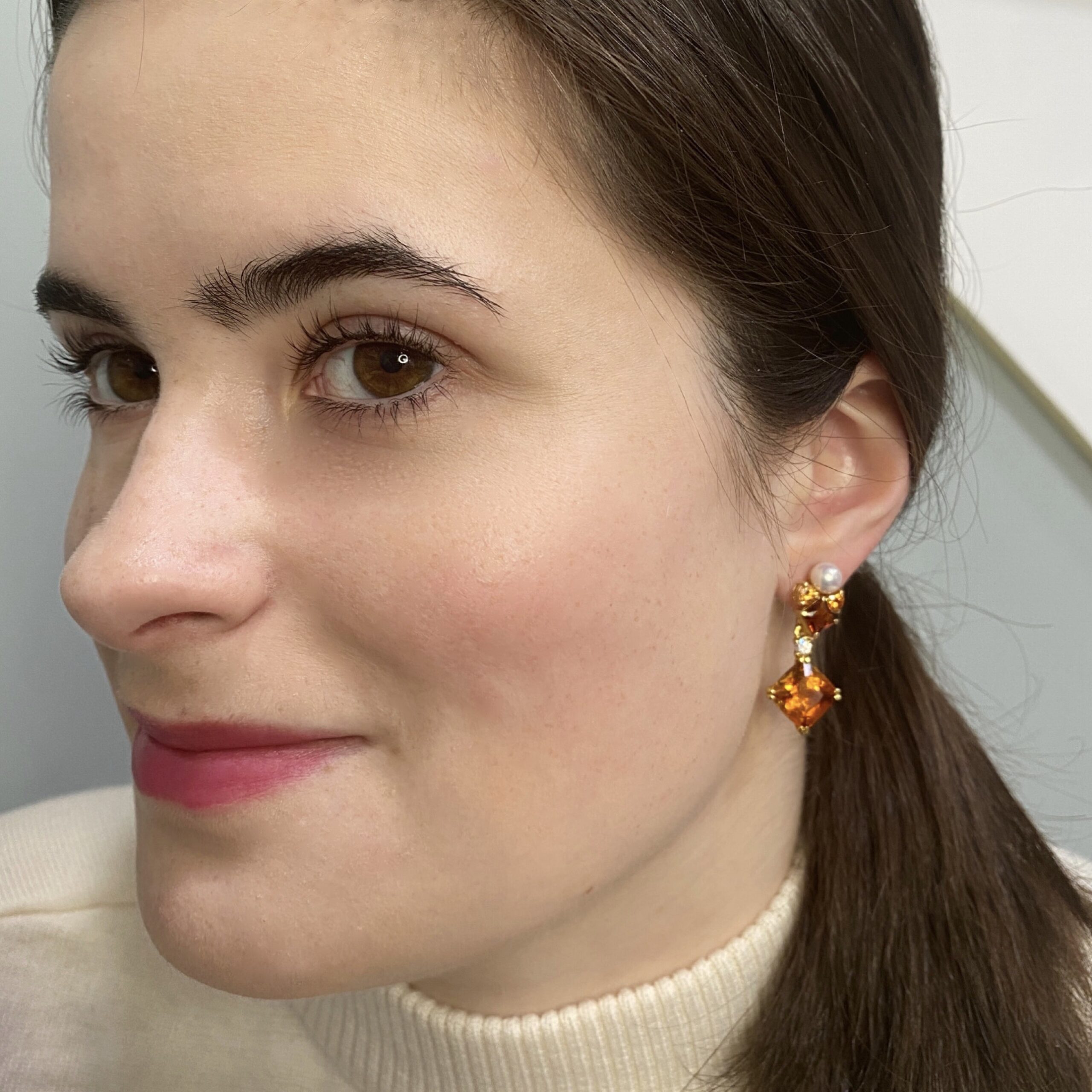 Seraphim Earrings with Citrine, Spessartite Garnet and Pearl with removable Citrine Drop